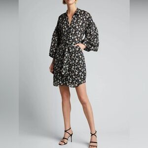 VERONICA BEARD Samy Floral Print Mini Dress, Black Multi (Size 10